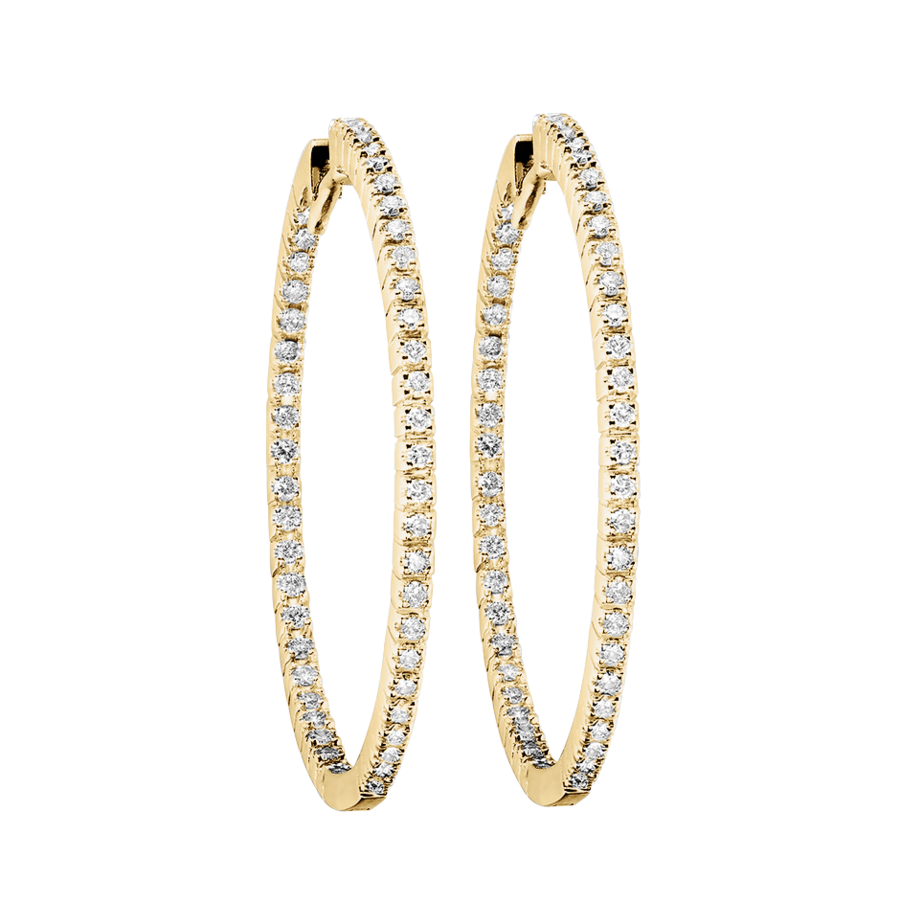 Diamond Hoop Earrings V in White Yellow Gold