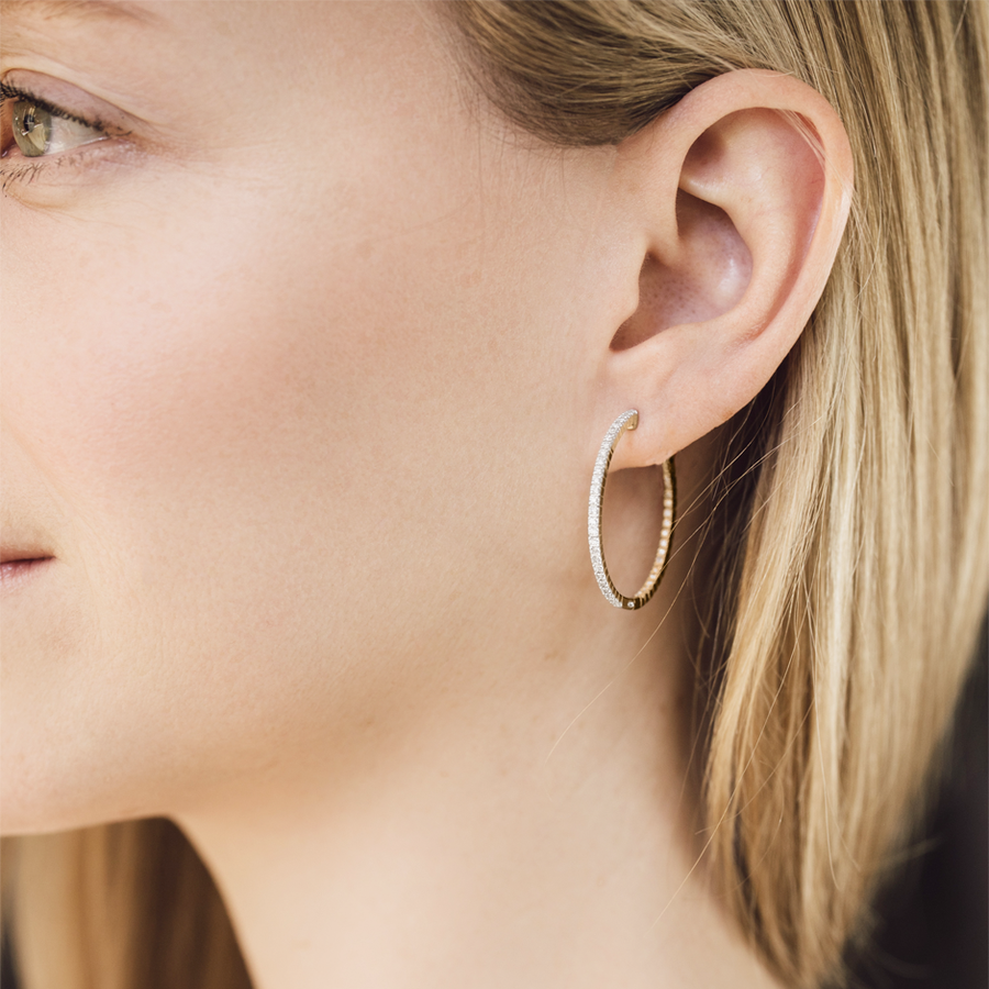 Diamond Hoop Earrings V in Rose Gold - von vorne