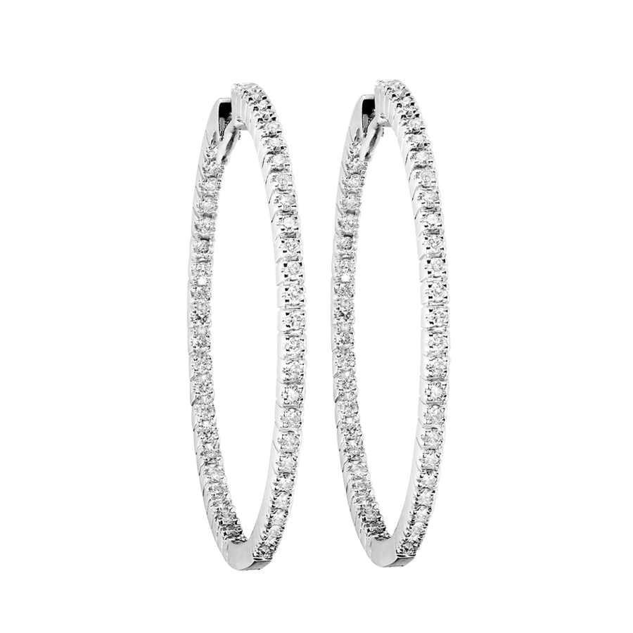 Diamond Hoop Earrings V in White White Gold