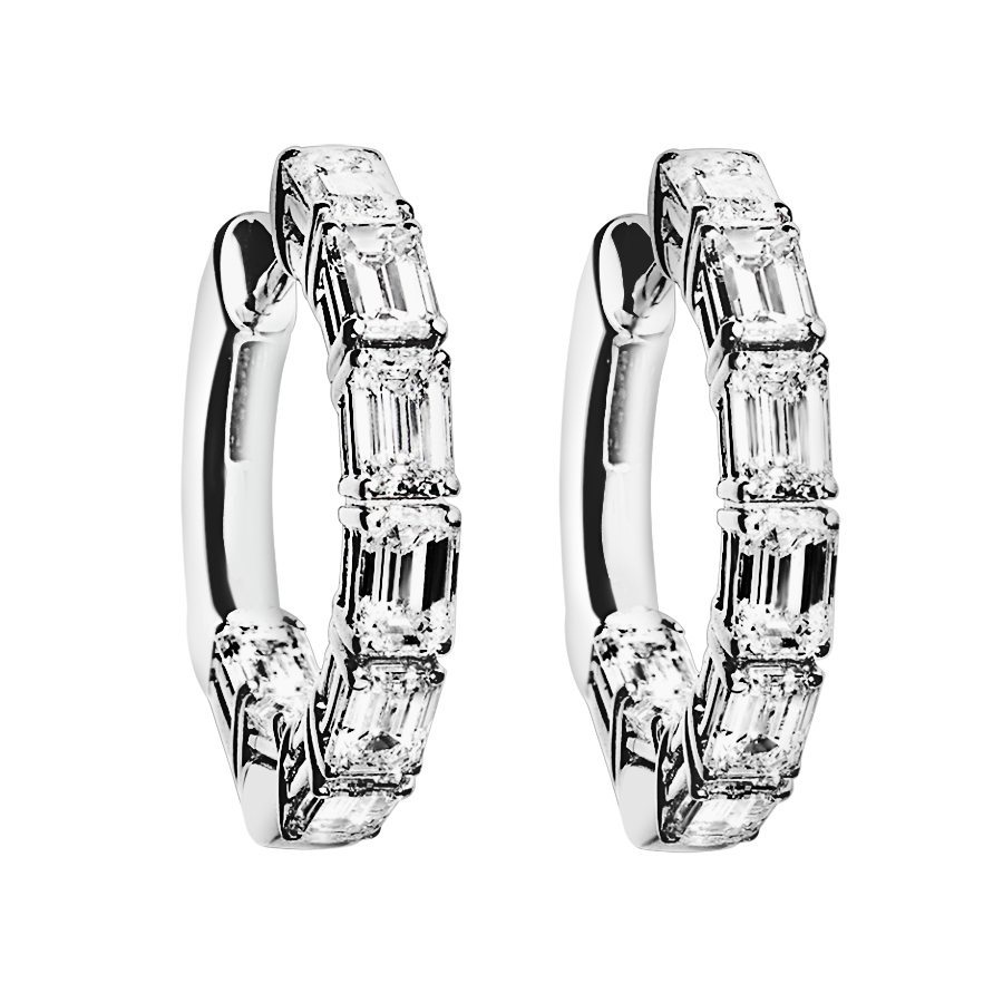 Diamond Hoop Earrings VII in White Gold - diagonal